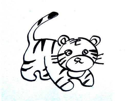 老虎叼肉的简笔画图片