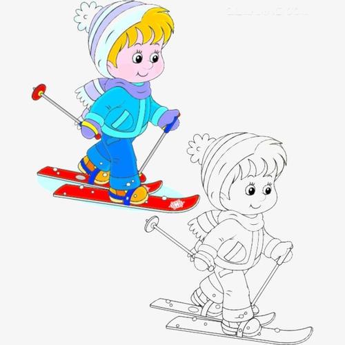 滑雪人简笔画带颜色图片