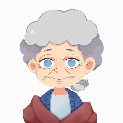卷发的外国老奶奶的卡通人物头像老人头像元素