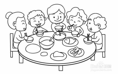 小学生食堂吃饭简笔画图片