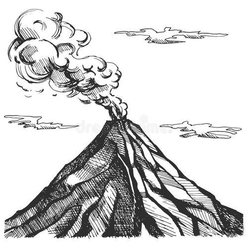 火山爆发素描图片